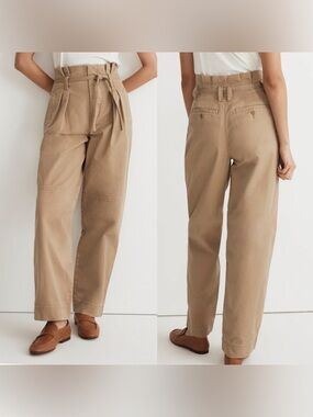 Madewell Paperbag Trench Trousers in (Re)generative Chino Drill Khaki Size 6